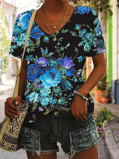 Constanza - Levendig Retro T-shirt met V-hals