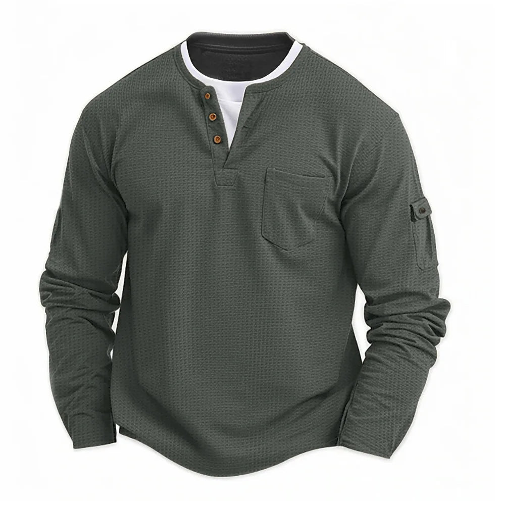Heren Sweatshirt Met Henley Hals En Borstzak