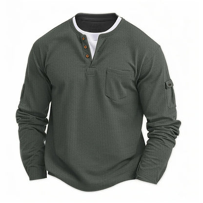 Heren Sweatshirt Met Henley Hals En Borstzak