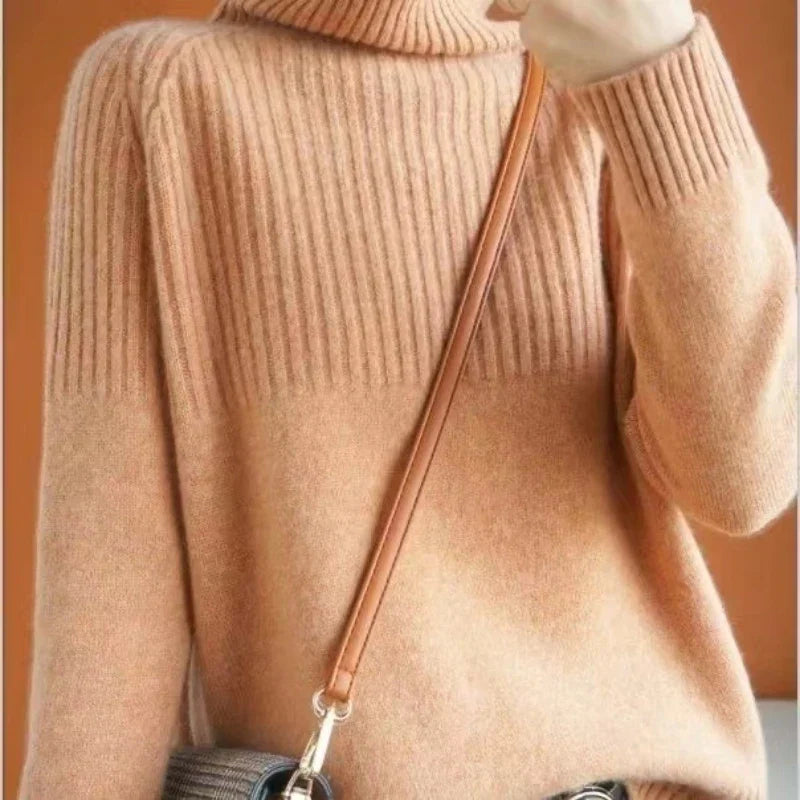 Elegante Warme Dames Coltrui Met Geribde Details