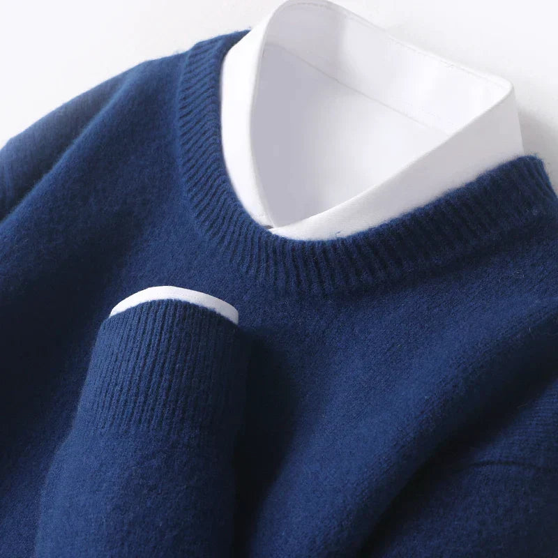 Merino Wol Gebreide Trui met Ronde Hals Warm en Zacht voor Heren