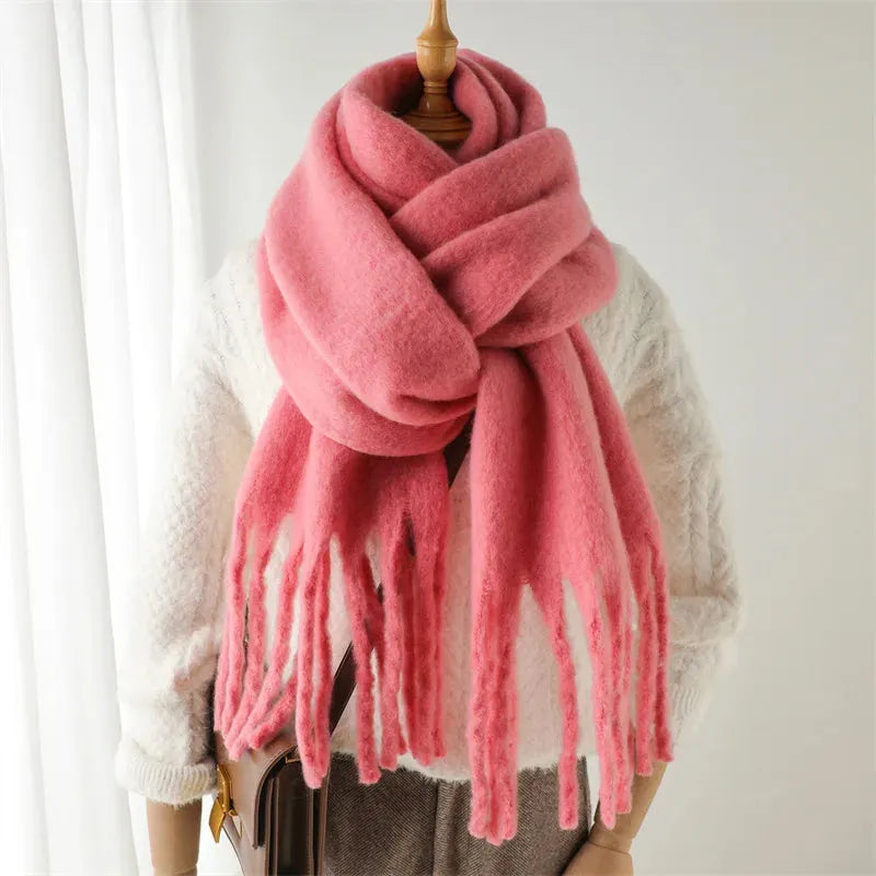 Chique winterse oversized sjaal met lange franjes voor dames