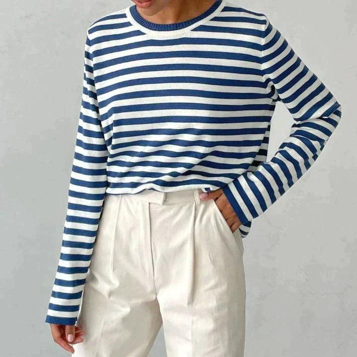 Selene – Gestreepte Dames Top met Ronde Hals en Relaxte Pasvorm