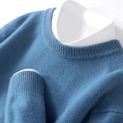 Merino Wol Gebreide Trui met Ronde Hals Warm en Zacht voor Heren