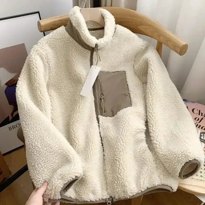 Vrouwen Teddy Jas Met Rits Staande Kraag En Borstzak Winter