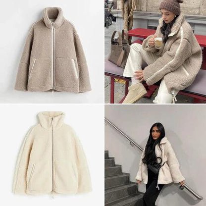 Teddy Fleece Jas Dames met Rits & Zijzakken