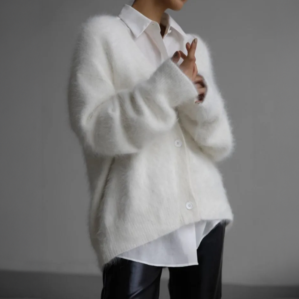 Luxe Oversized Dames Cardigan Met V Hals En Zachte Wollook