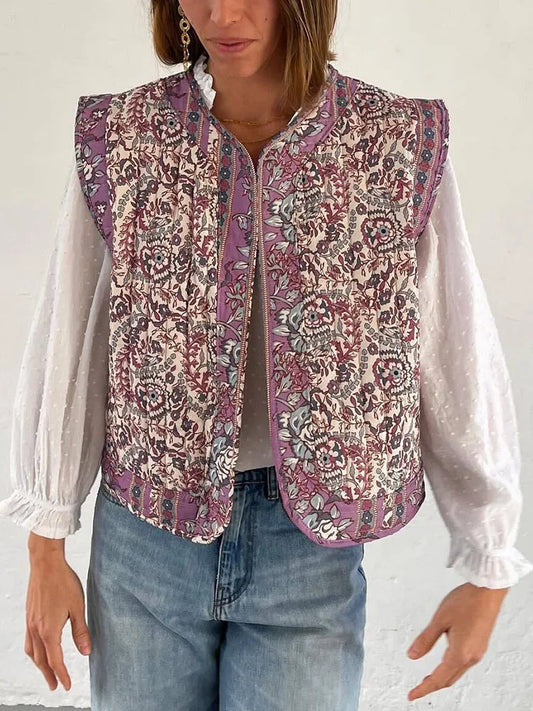 Katalina - Vintage gebloemd gewatteerd vest voor dames