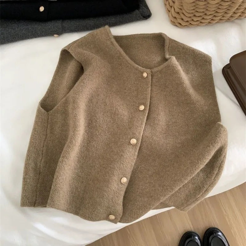 Zacht Gebreid Vrouwen Gilet Met Knoopsluiting