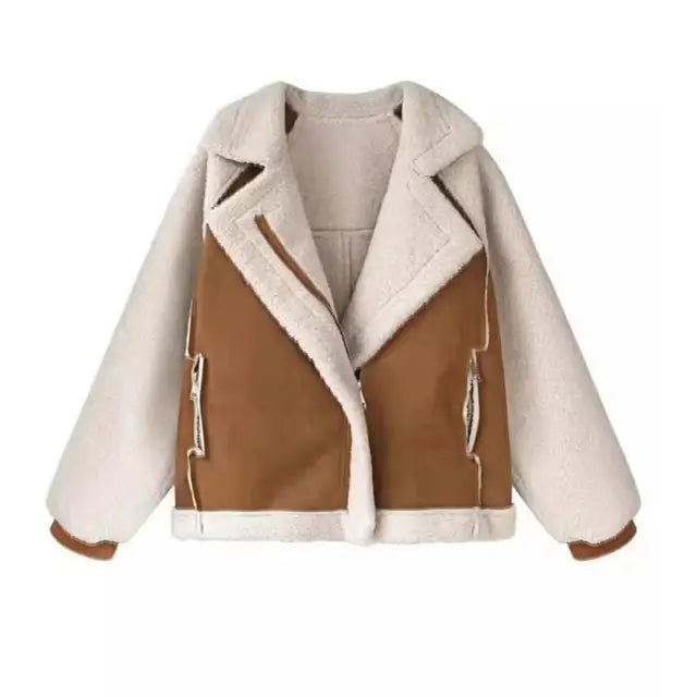 Dames Leren Look Teddy Tussenjas