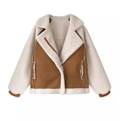 Dames Leren Look Teddy Tussenjas