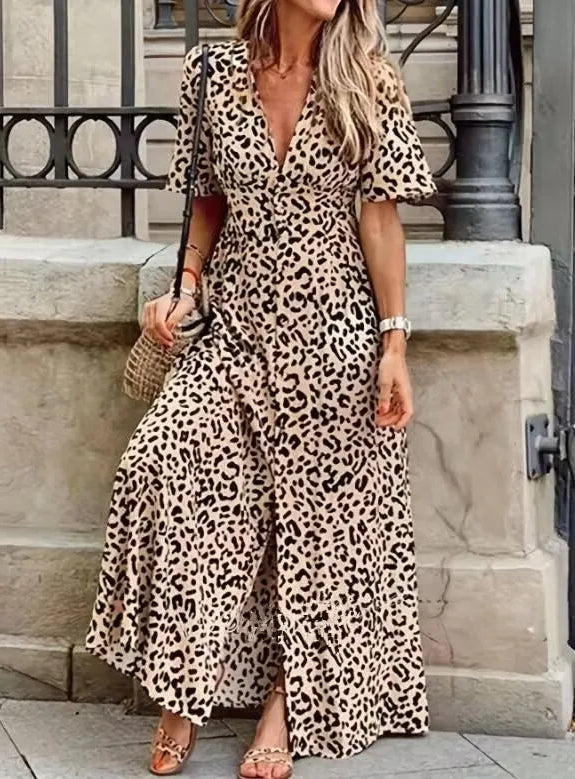 Inga - Maxi Jurk met luipaardprint en V-hals voor dames