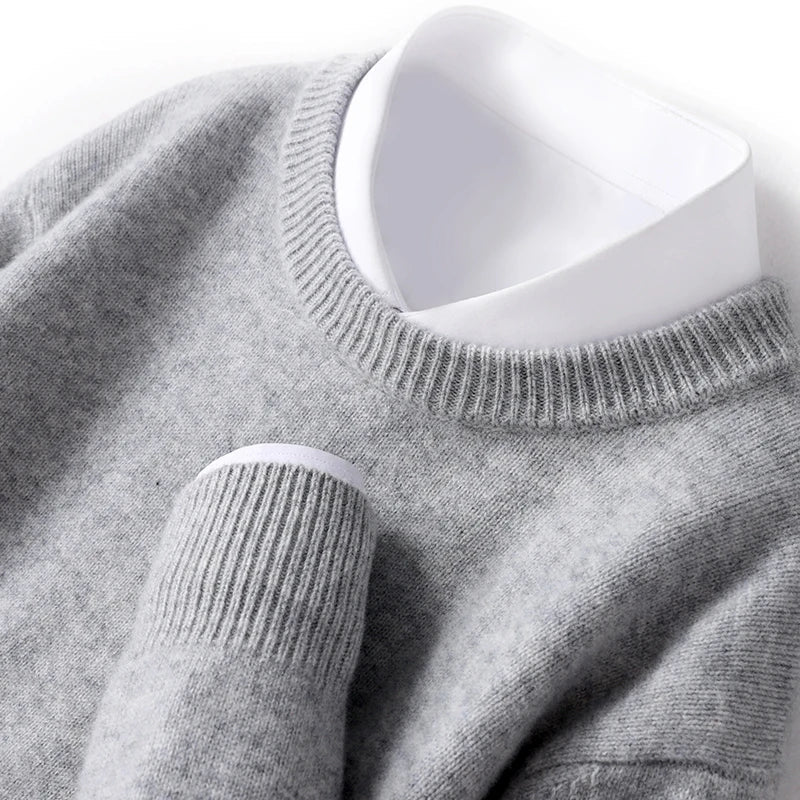 Merino Wol Gebreide Trui met Ronde Hals Warm en Zacht voor Heren