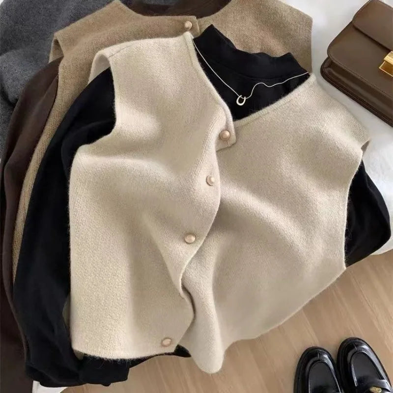 Zacht Gebreid Vrouwen Gilet Met Knoopsluiting