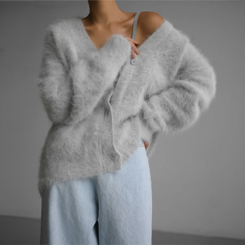 Luxe Oversized Dames Cardigan Met V Hals En Zachte Wollook