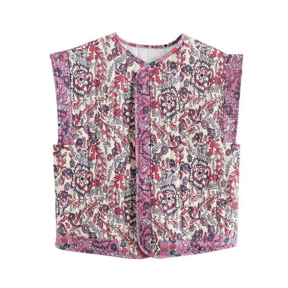 Katalina - Vintage gebloemd gewatteerd vest voor dames