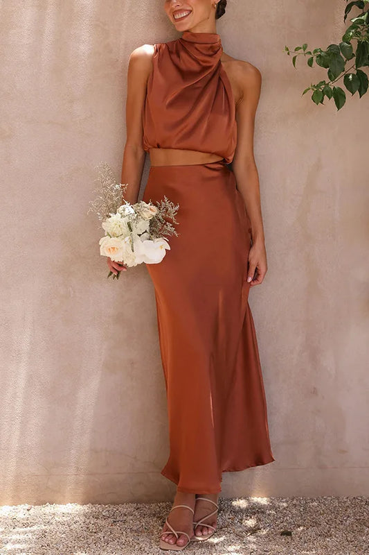 Luisa - Chique Satijnen Halter Maxi Jurk