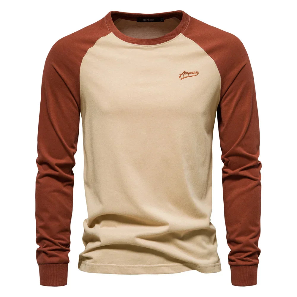 Sportieve Heren Raglan Longsleeve Shirt Met Ronde Hals
