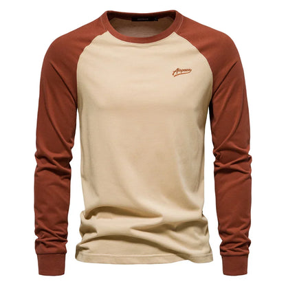 Sportieve Heren Raglan Longsleeve Shirt Met Ronde Hals