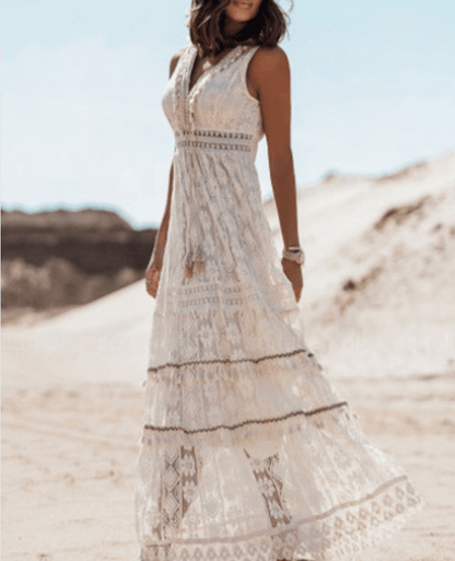 Isla – Boho Maxi Jurk met Kant en Split voor Dames