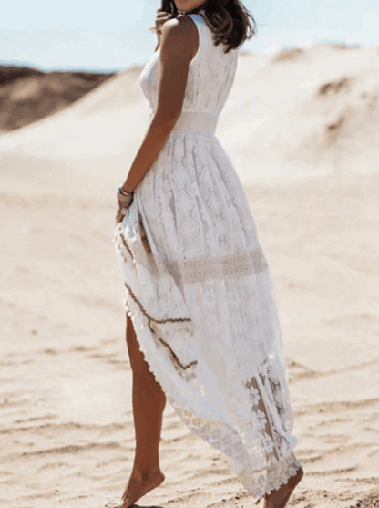 Isla – Boho Maxi Jurk met Kant en Split voor Dames