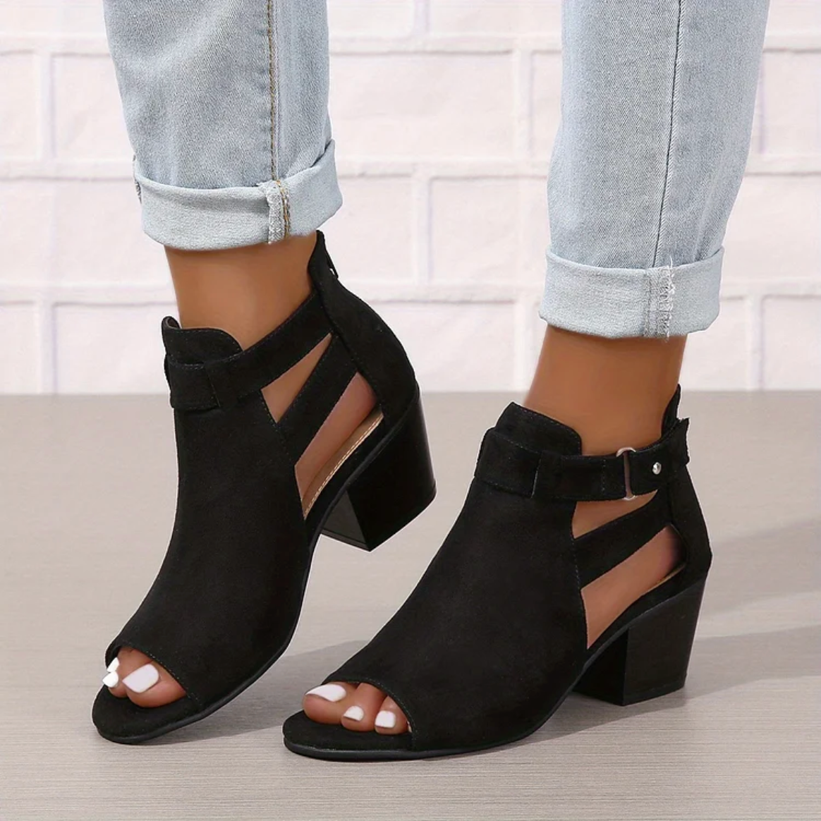 Juliette - Enkellaarsjes met blokhak en suède look