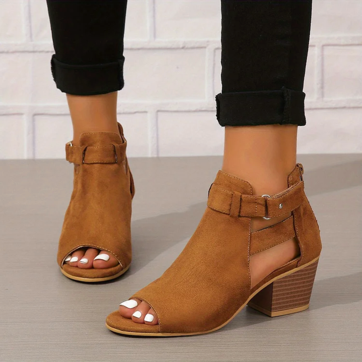 Juliette - Enkellaarsjes met blokhak en suède look