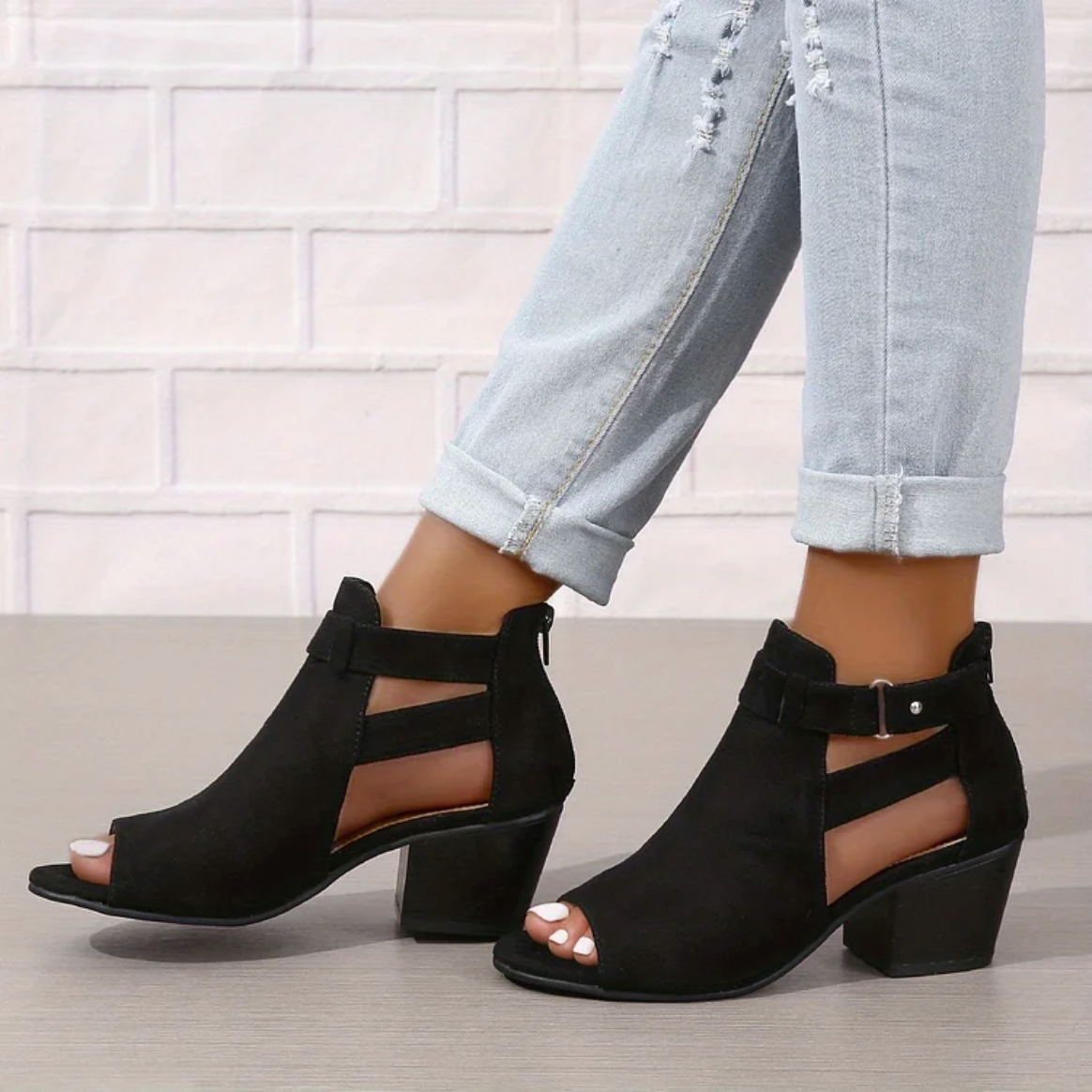 Juliette - Enkellaarsjes met blokhak en suède look