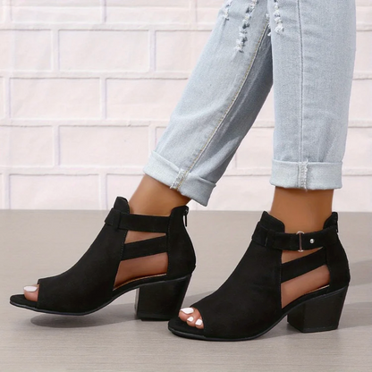 Juliette - Enkellaarsjes met blokhak en suède look