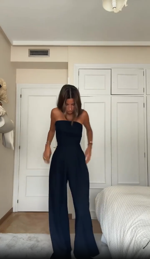 Louisa - Strapless Wijde Pantalon Jumpsuit met Zakken voor Dames
