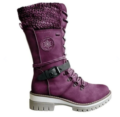 Winter Laarzen voor Dames met Veter en Rits Gebreide Boord Antislip Zool