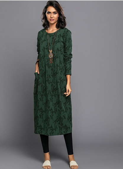 Dames Trendy Elegante Midi Jurk met Bloemenprint en Zakken