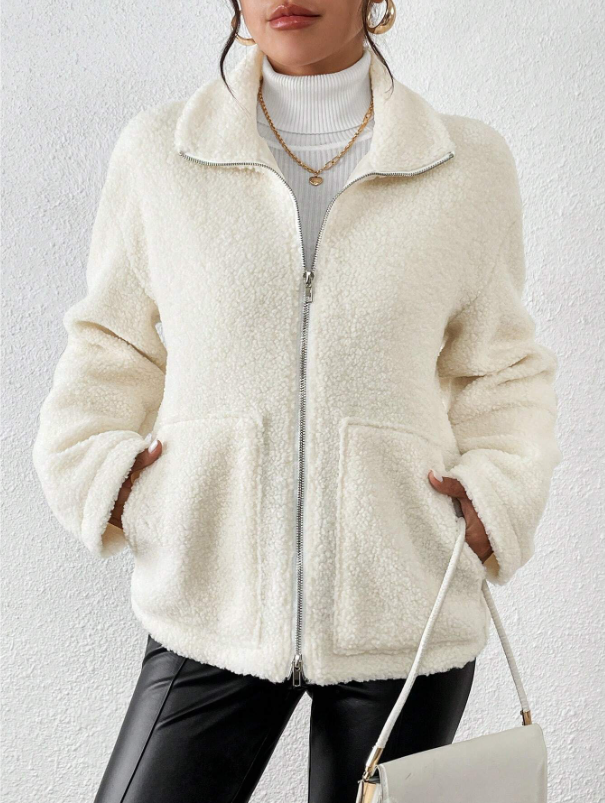 Teddy Fleece Jas Dames met Rits & Zijzakken