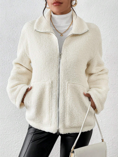 Teddy Fleece Jas Dames met Rits & Zijzakken