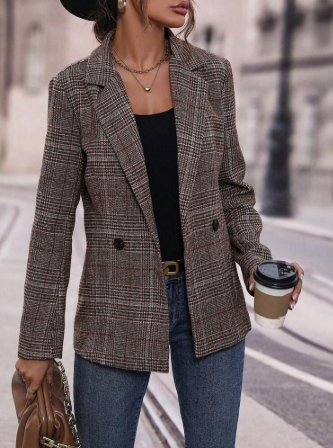 Ophelia – Oversized Blazer met Ruitpatroon en Zijzakken