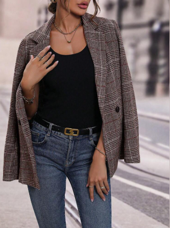 Ophelia – Oversized Blazer met Ruitpatroon en Zijzakken