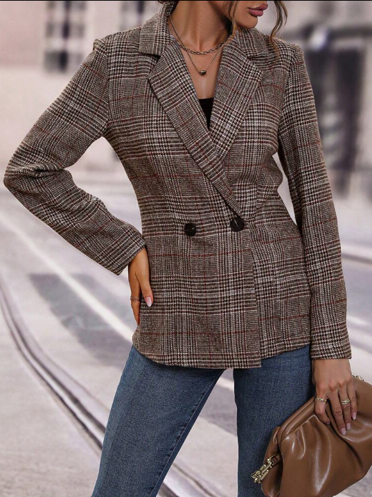 Ophelia – Oversized Blazer met Ruitpatroon en Zijzakken