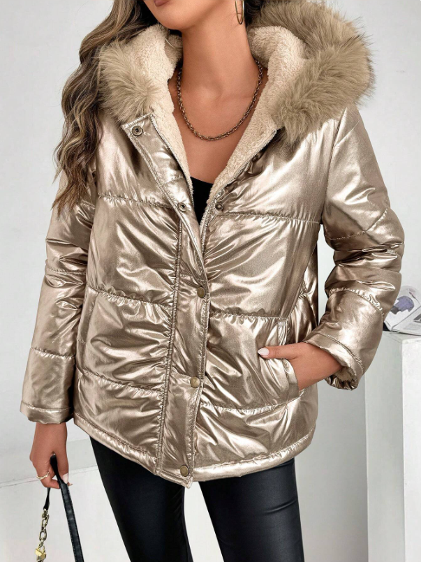 Dames Metallic Puffer Winterjas met Capuchon