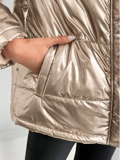 Dames Metallic Puffer Winterjas met Capuchon