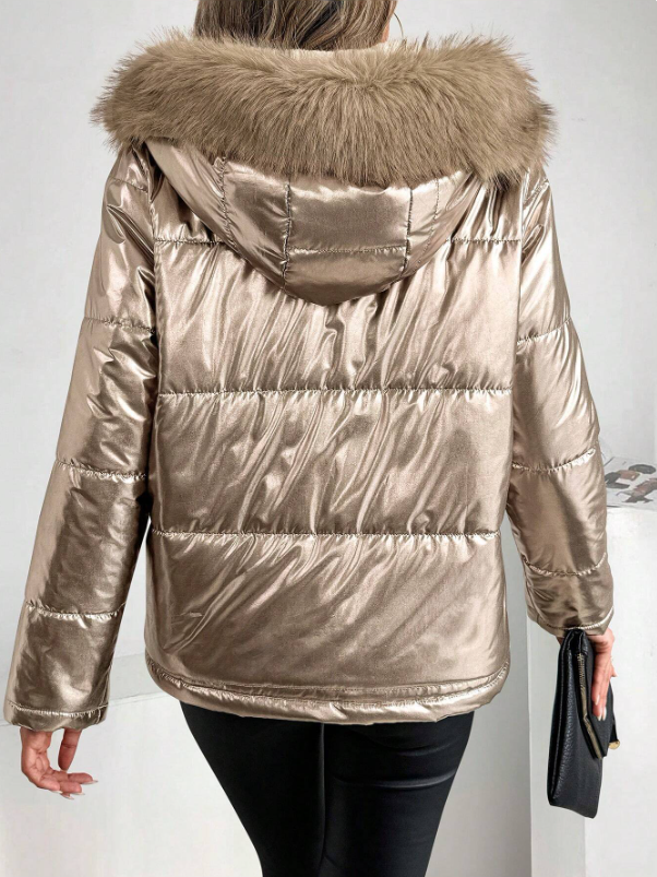 Dames Metallic Puffer Winterjas met Capuchon