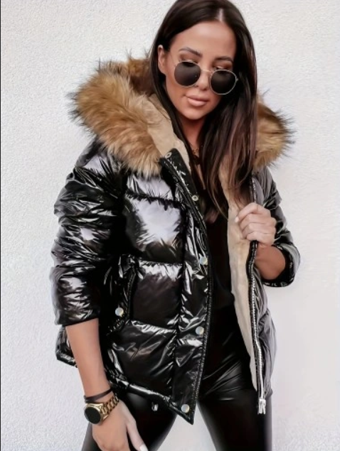 Dames Metallic Puffer Winterjas met Capuchon