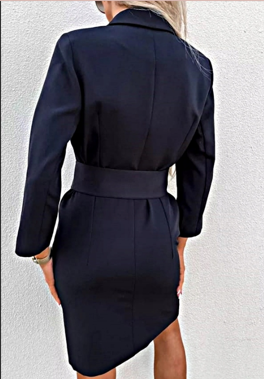 Elegante Dubbelgeknoopte Blazerjurk Voor Dames Met Ceintuur