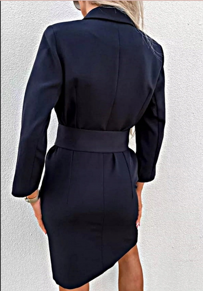 Elegante Dubbelgeknoopte Blazerjurk Voor Dames Met Ceintuur