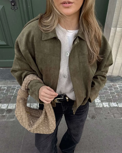 Oversized Suède Leren Jas Voor Vrouwen Stijlvol