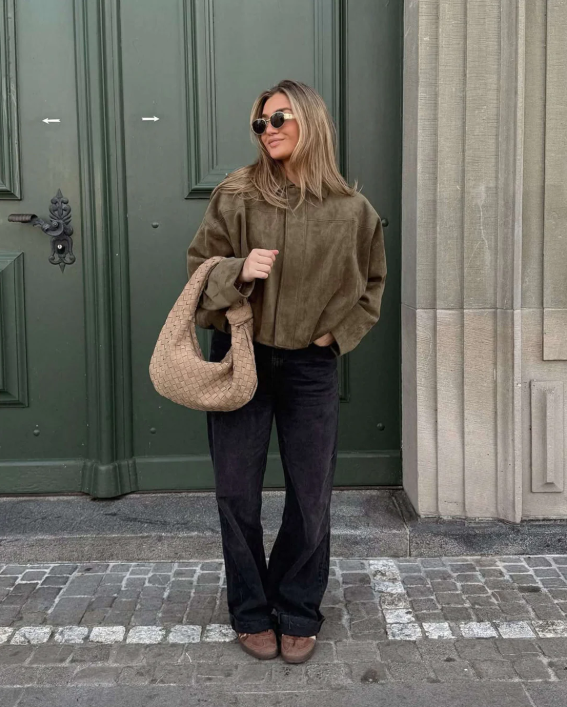 Oversized Suède Leren Jas Voor Vrouwen Stijlvol