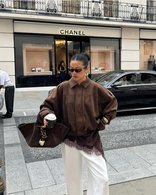 Oversized Suède Leren Jas Voor Vrouwen Stijlvol