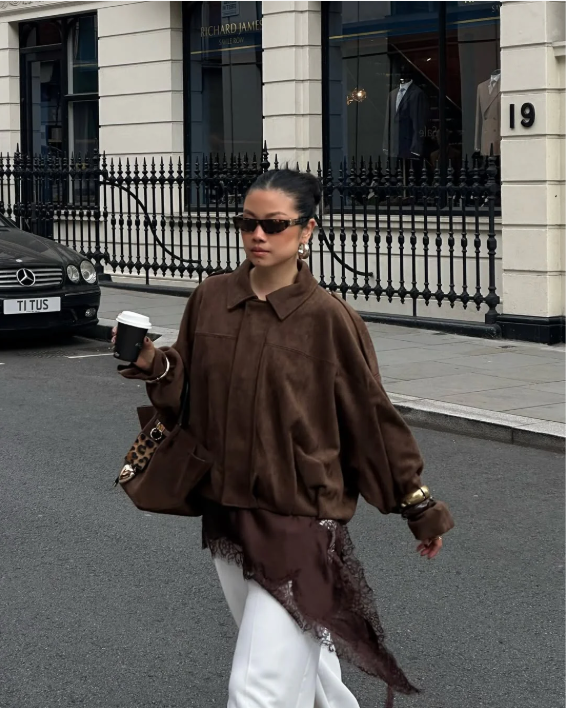 Oversized Suède Leren Jas Voor Vrouwen Stijlvol