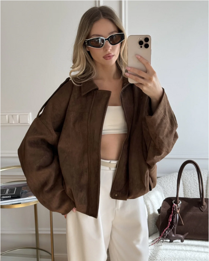 Oversized Suède Leren Jas Voor Vrouwen Stijlvol
