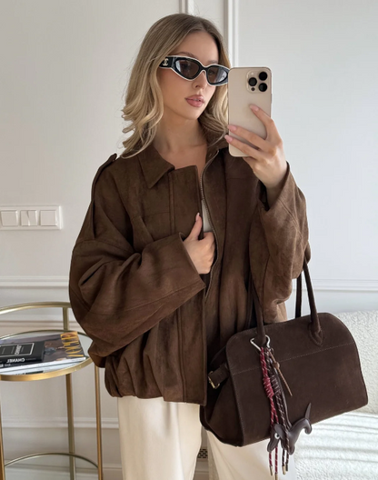 Oversized Suède Leren Jas Voor Vrouwen Stijlvol