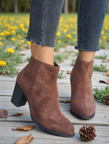 Enkellaarsjes Suede Look met Blokhak en Rits aan de Zijkant voor Dames